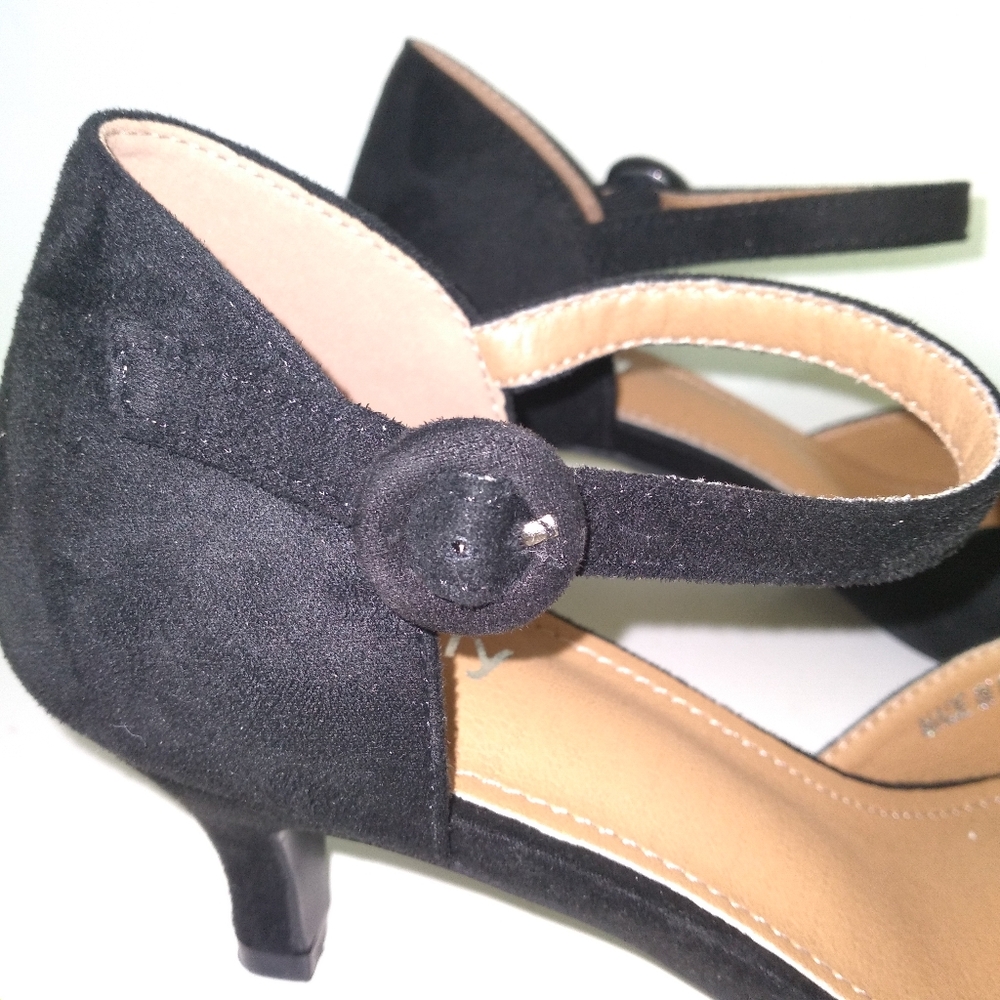 Women's Elegant Black Faux Suede Ankle Strap Kitten Heel Pumps-Size EU 42/US 10 - Picture 5 of 12